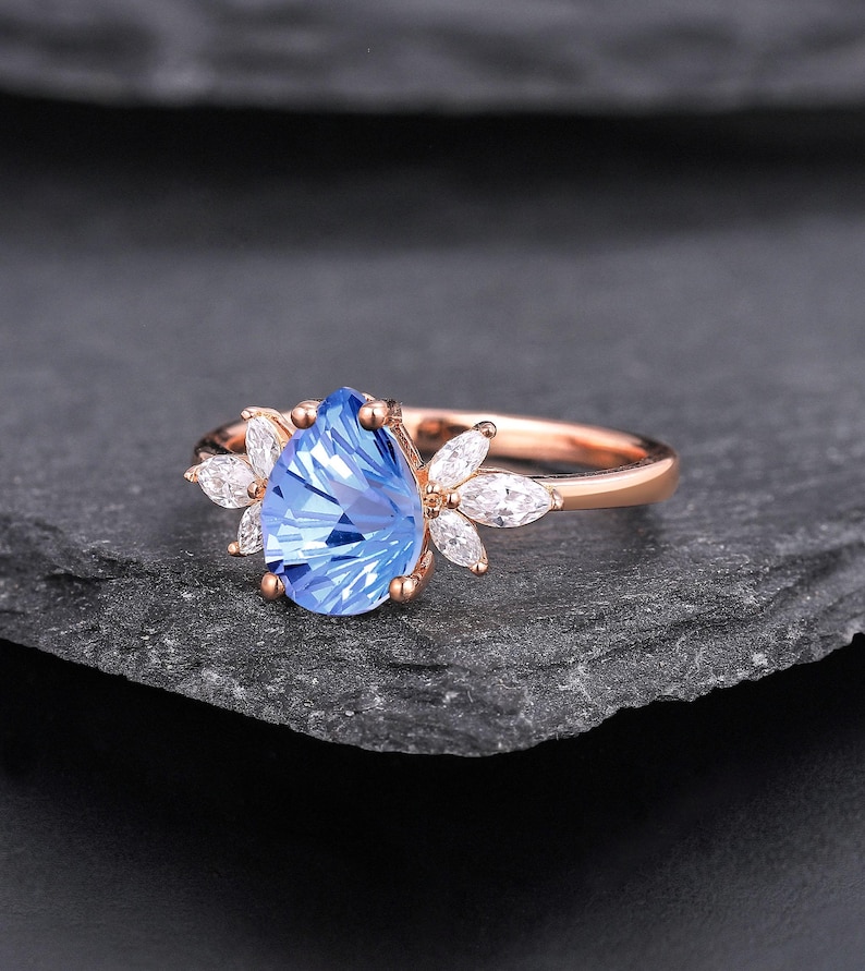 Anello Goccia — Zaffiro Blu