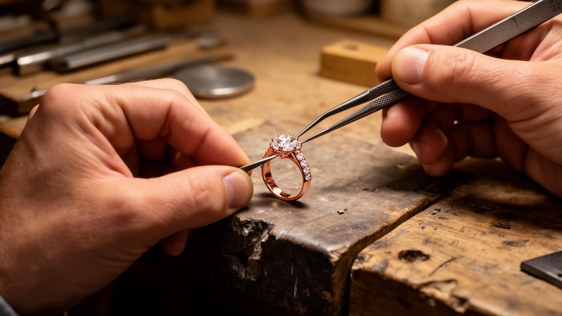Mani di artigiano italiano al lavoro su un gioiello